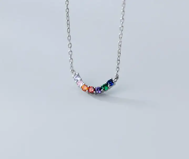

Gift 100% real Sterling Silver 925 Fine Jewelry Multi-Colored Colored Zirconia AAA+ curve Arc Pendant Necklace GTLX1941