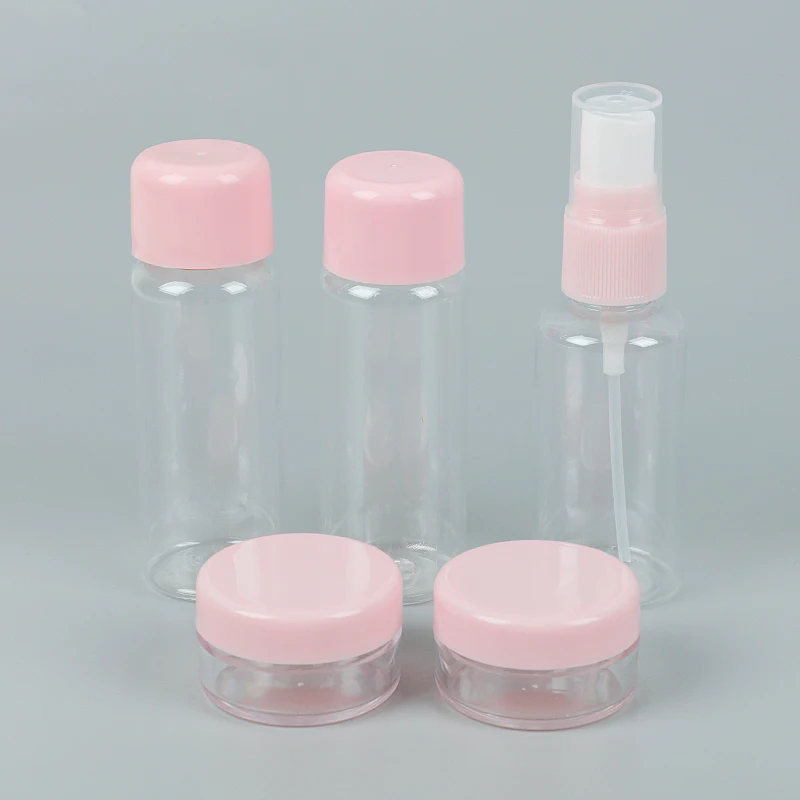 5 قطعة السفر البسيطة ماكياج إعادة الملء التجميل جرة كريم الوجه مربع زجاجة محلول البلاستيك واضح فارغة رذاذ حاوية عطور زجاجة