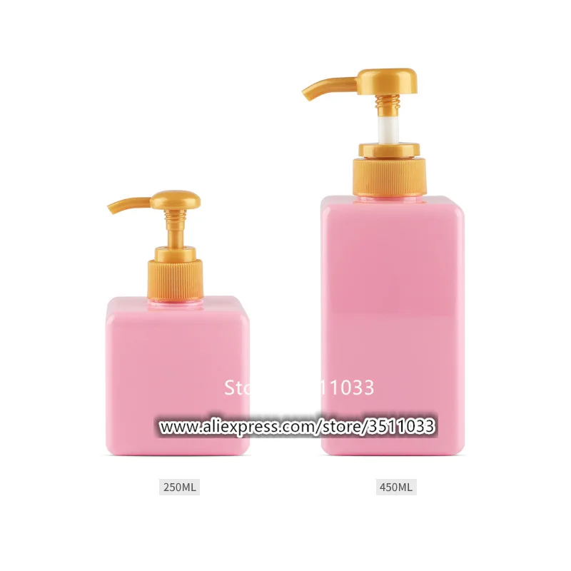 6PCS 250ml 450ml New Square Pink Lotion Bottle Large Pump Plastic