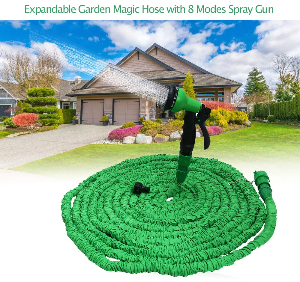 

3 Color Expandable Garden Hose Flexible Spray Gun Pipe Plastic Watering Hose With 8 Spray Gun 100FT/75FT/50FT/25FT
