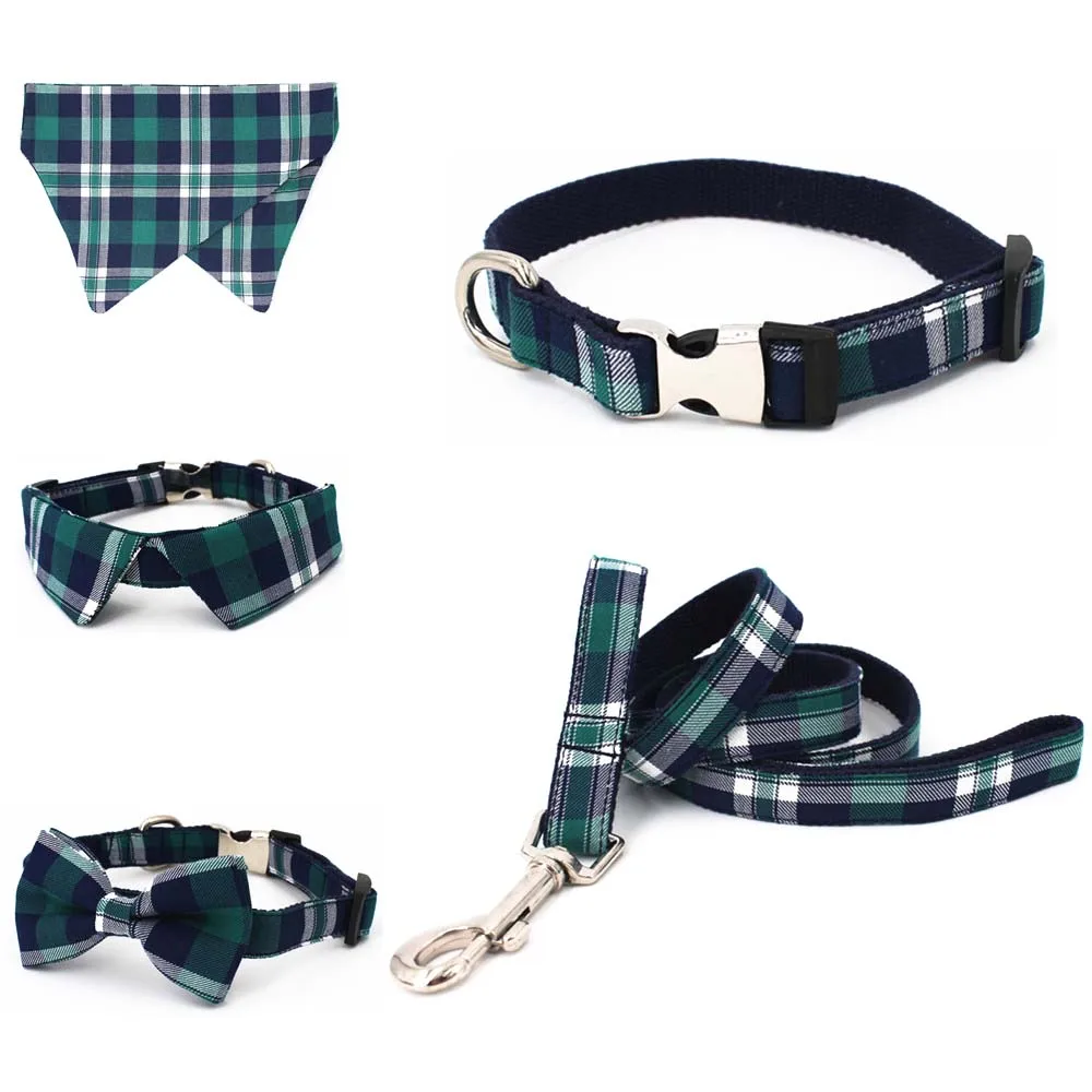 plaid dog collar bandana with leash personal custom pet dog&cat