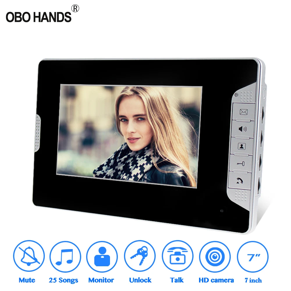 

7'' TFT LCD Color Video Intercom indoor Monitor Screen Wired Video Doorbell white indoor Unit Door Phone for Home DIY Black OBO