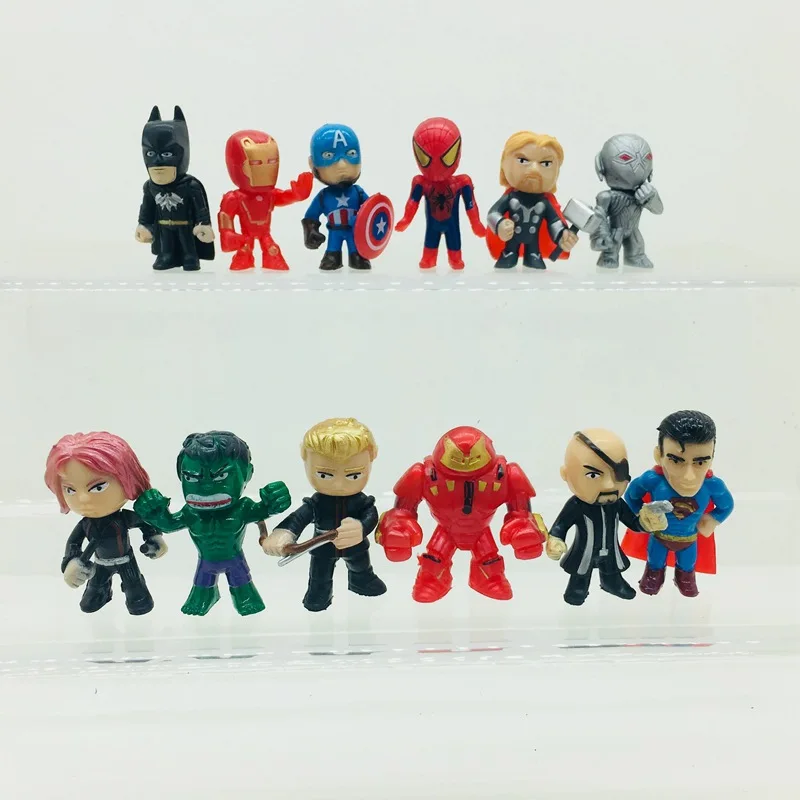 12pcs/set The Avengers Action Figure Iron Man Thor Hulk Captain America Spiderman Figure Set Model Vinyl Doll Kids toys gifts