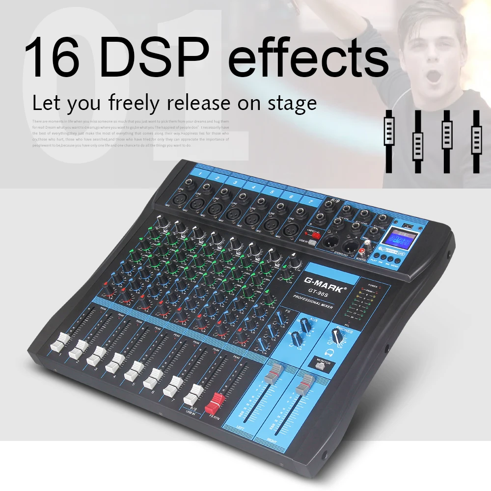 G MARK GT90S микшер с USB DJ микшерная консоль MP3 Jack 9 канала караоке 48V усилитель для матч