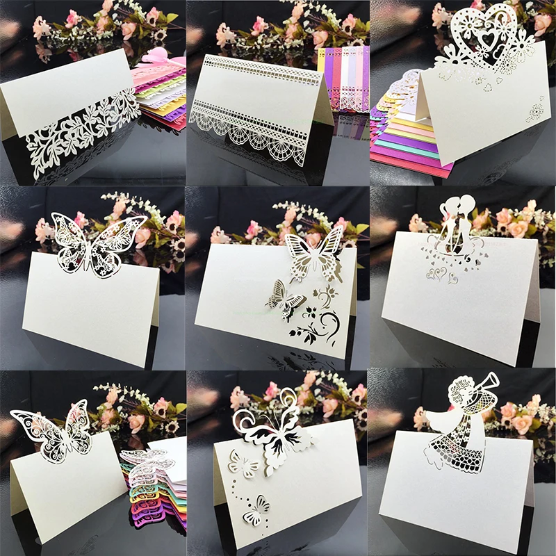 

50pcs White Laser Cut Name Place Cards Table Decor Table Name Message Greeting Card Wedding Birthday Event Party Decorations
