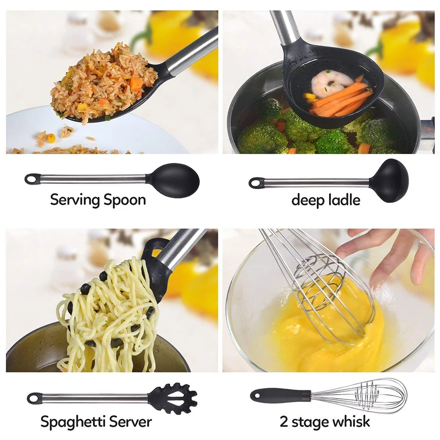 9 Piece Cooking Utensils and Utensil Holder, for nonstick cookware - Made Of Silicone and Stainless Steel, Kitchen Utensils 9 Piece Cooking Utensils and Utensil Holder, for nonstick cookware - Made Of Silicone and Stainless Steel, Kitchen Utensils