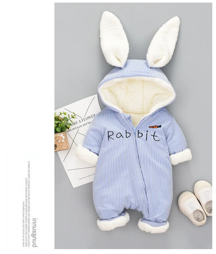 Новый Модная одежда для детей, Детская мода для девочек bebe/одежда зимние комбинезоны милый кролик уха с капюшоном для малышей Детский