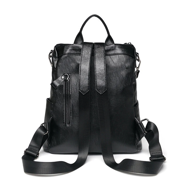 Модный женский рюкзак из искусственной кожи, повседневный мягкий рюкзак, многофункциональная вместительная школьная однотонная черная большая сумка