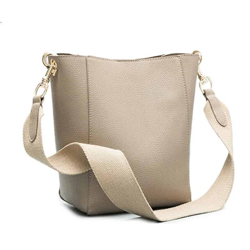 

2 Size Brand Designer Women Bucket Bag Pu Leather Big Wide Strap Female Shoulder Bag Pu Leather High Quality Shopper Bag