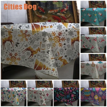 

Christmas Table cloth elk bells snowman tree Cotton Linen Square Tablecloths Rectangular Dinner Table Cover Coffee Table Tea