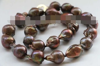 

FREE SHIPPING 17.5" Genuine Natural 20mm Coffee Baroque Keshi Pearl Necklace 14KGP