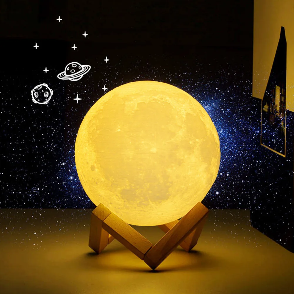 

Rechargeable 3D Print Moon light 2 Color Change Touch Switch Bedroom Bookcase Table lamp Home Decor Creative Gift 8-20CM