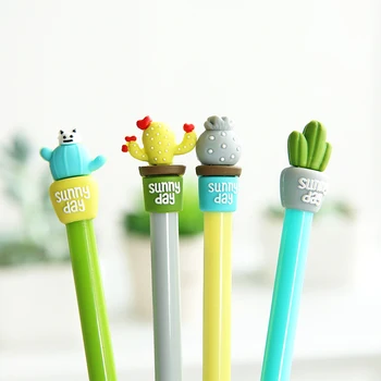 

6 Pcs Sunny Day Cactus Potting Gel Pen Succulent Plants Black Ink Pens 0.5mm Nib Syring Refill Stationery Cactus Gel Pen