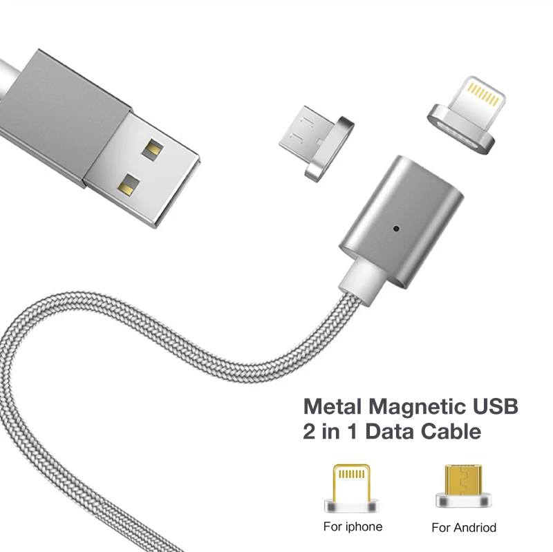 2 в 1 Магнитный нейлоновый плетеный кабель Lightning для быстрой зарядки Iphone 6 Xiaomi 4C 2S