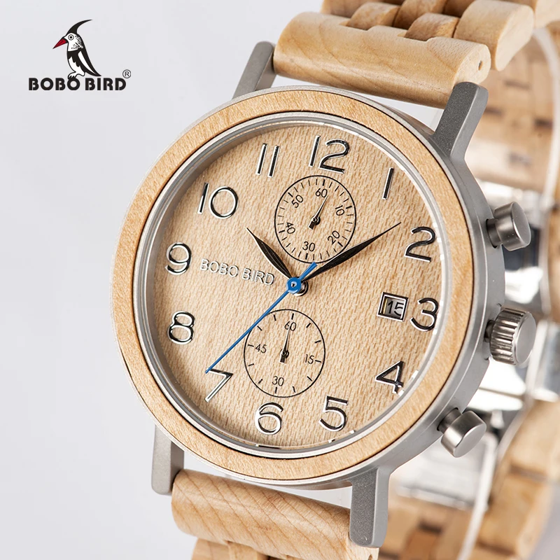 BOBO BIRD Mens Watches Top Luxury Brand Men Wood Band Watches Wooden Wrist Watch Men's Great Gifts Relogio Masculino