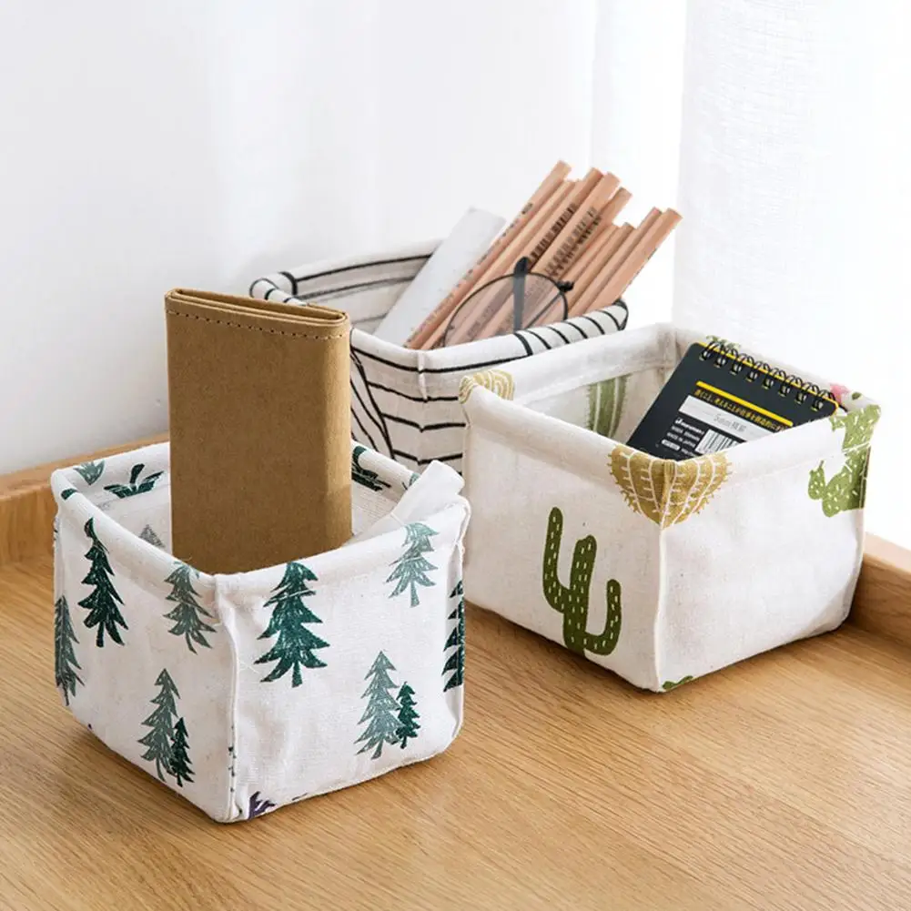 

Tree Stripe Cactus Home Desktop Box Sundries Organizer Foldable Storage Basket New