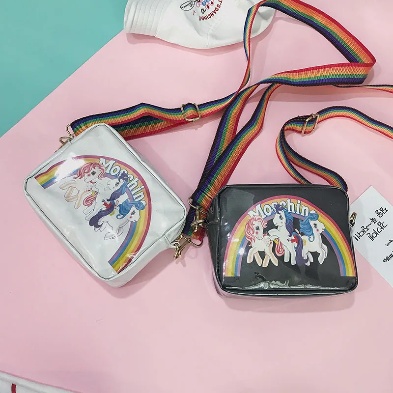 

Sweet Unicorn Pony Rainbow Shoulder Bag Women's Teenager School PU Leather Fashion Flap Casual Square Kawaii Shoulder Bag