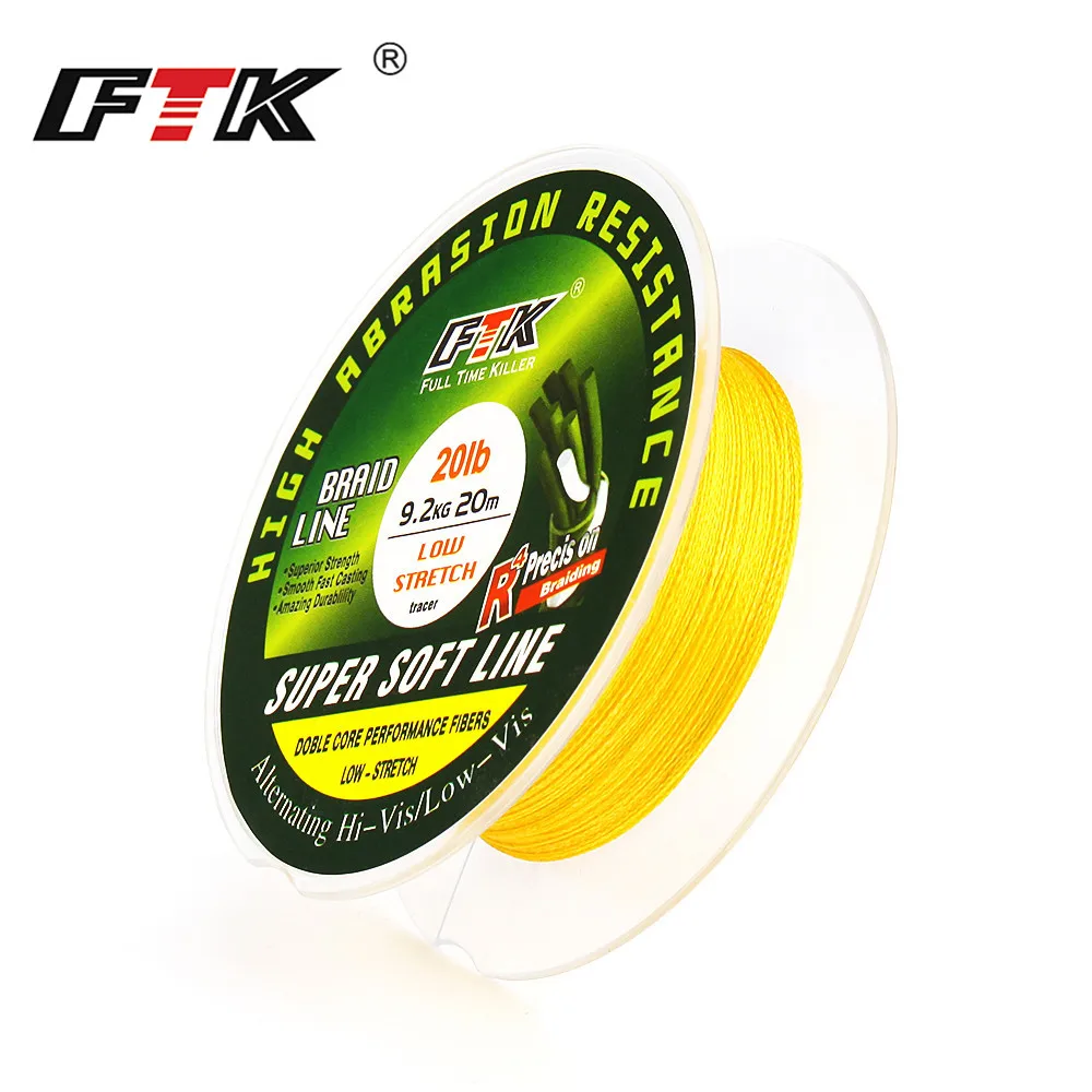 

FTK Ice Fishing Line 20M 4 Strands Braided PE Line Super Stiff And Strong Imported Best Quality Fish Line
