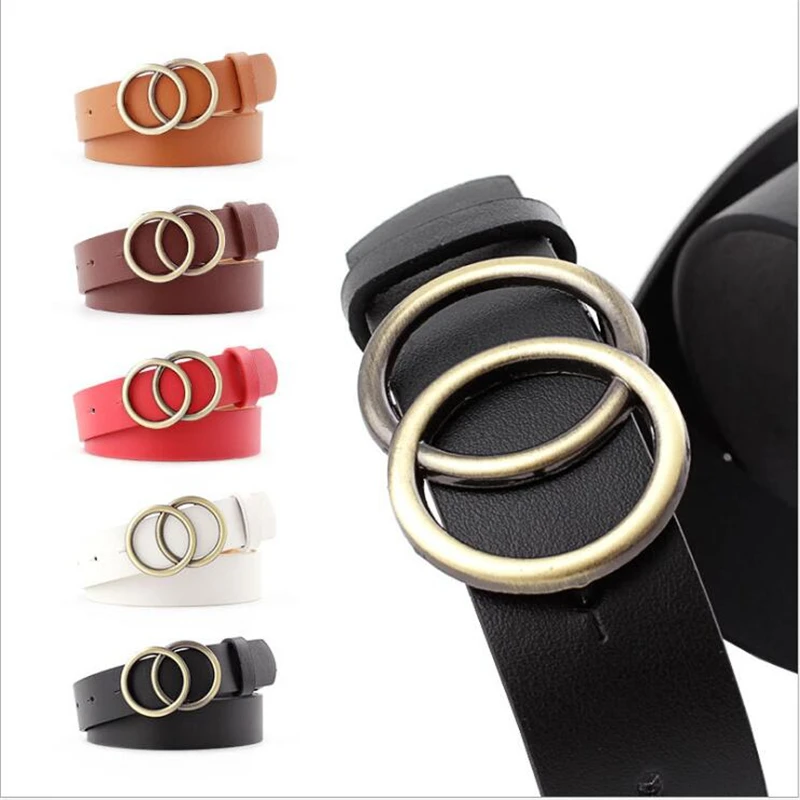 Double Ring Buckle Vintage Ladies Belt Jeans Wild Belts For Women Fashion Students Simple New Circle Pin Buckles Belt