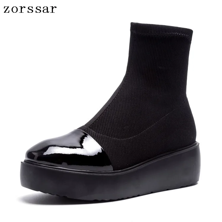 

{Zorssar} winter Female Boots elastic fabric Flat Ankle Stretch Boots Womens platform shoes spring Autumn Shoes Women Socks boot