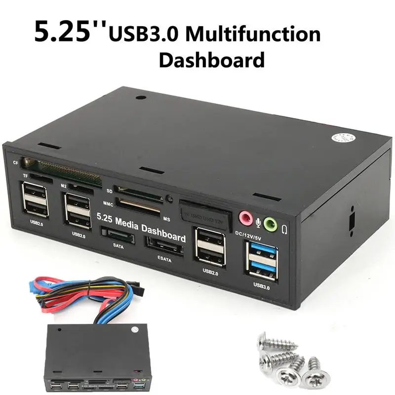 5,25 дюймов USB3.0 Многофункциональный 6 в 1 Card Reader USB2.0 SATA/eSATA USB Hub аудио спереди Панель ЖК-дисплей Дисплей Media Dashboad