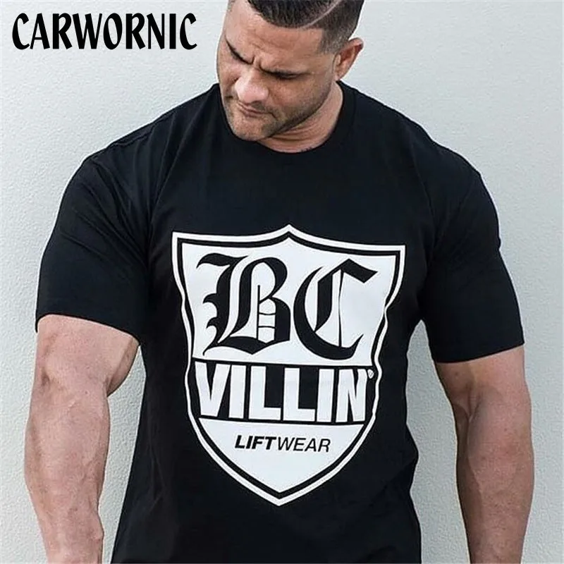 

CARWORNIC Summer New Mens Shirts Workout Casual Short Sleeve O Neck Gyms Cotton Fashion Breathable Quick Dry Fitness Clothing