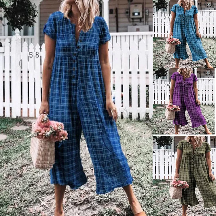 

2019 New Fashion Single-breasted Overalls Rompers Long Pants Spring Summer