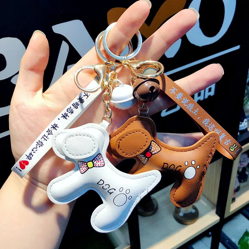 

Multicolor Cute PU Leather Dog Keychain For Keys Animal Key Chain Car Key Ring Key Holder Women Bag Charm Pendant