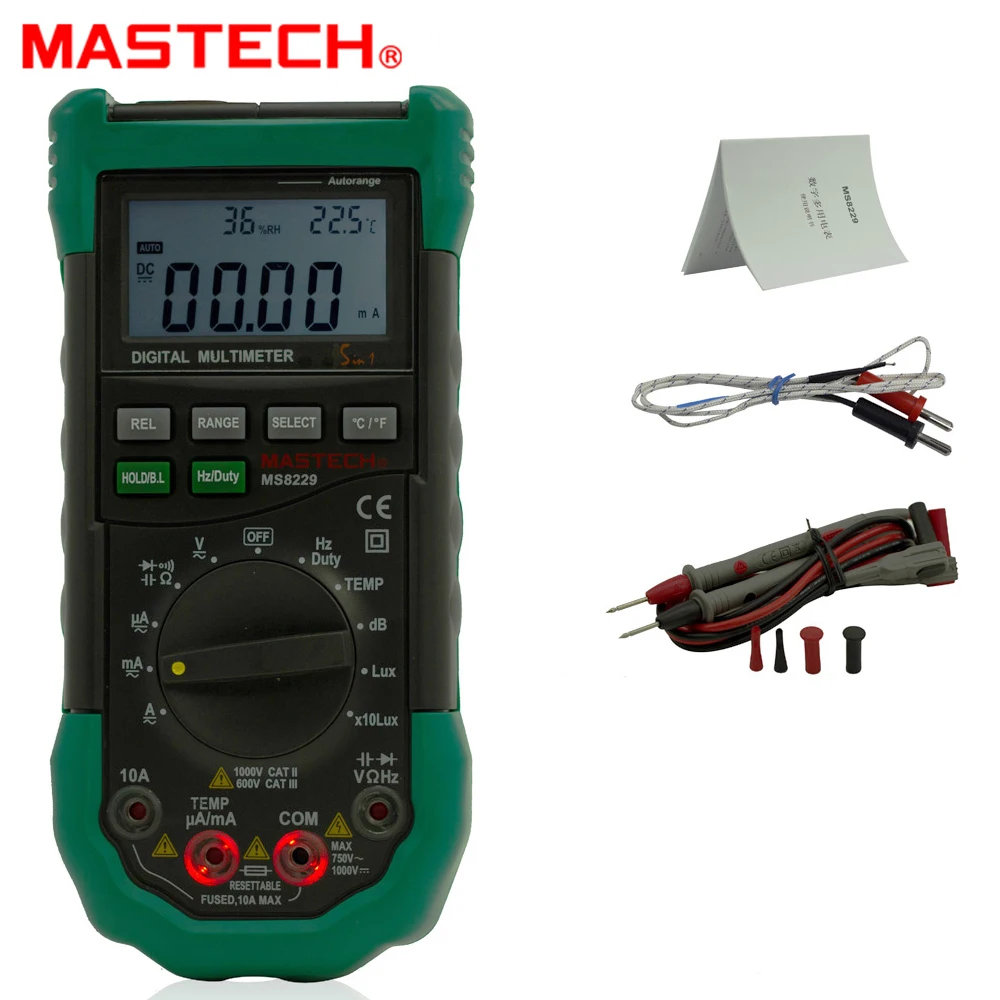 5 in 1 Mastech MS8229 Auto range Digital Multimeter Multifunction Lux
