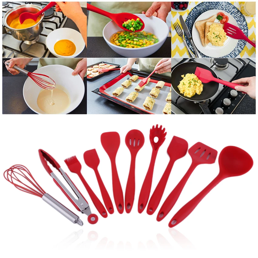 10 pcs/set Silicone Cooking Utensils Set Heat Resistant Non Stick