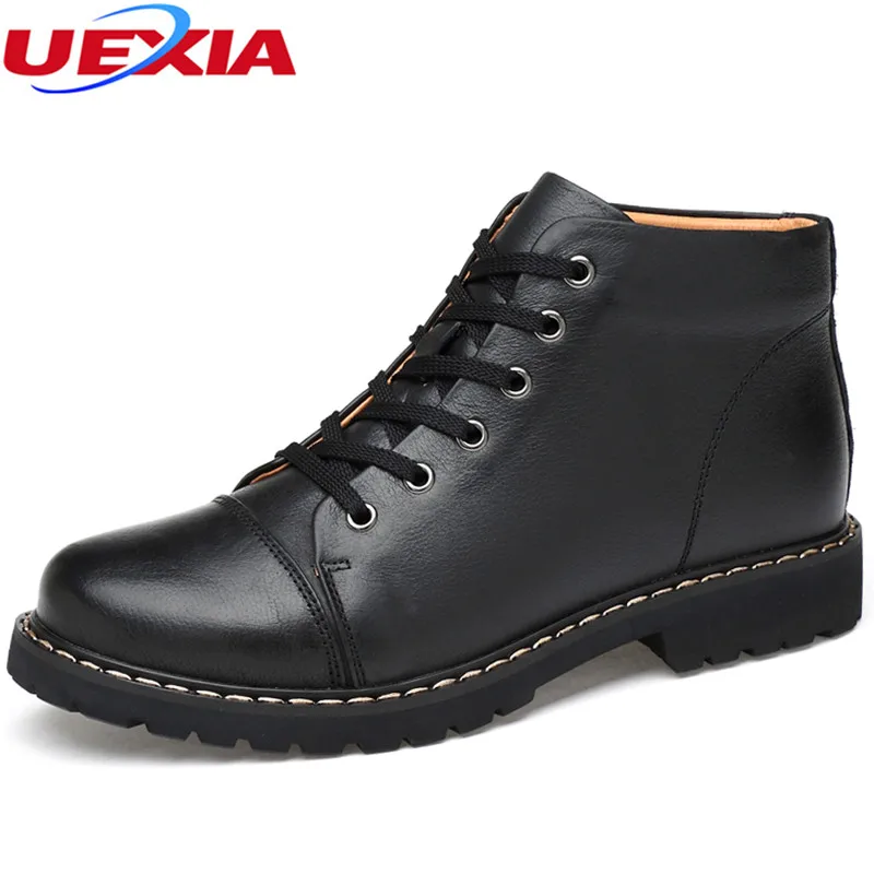 

UEXIA Outdoor Handmade Men Boots Sapatos Masculino Business High Quality Non-Slip Snow Casual Work Safety Leather Plush Fur Warm