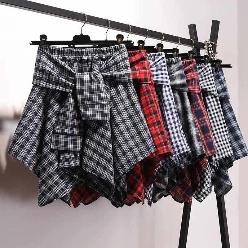 Plaid Skirt 2018 Mori Girls Summer Spring Japanese Style Cute Red White Grey Plaid Asymmetric ...