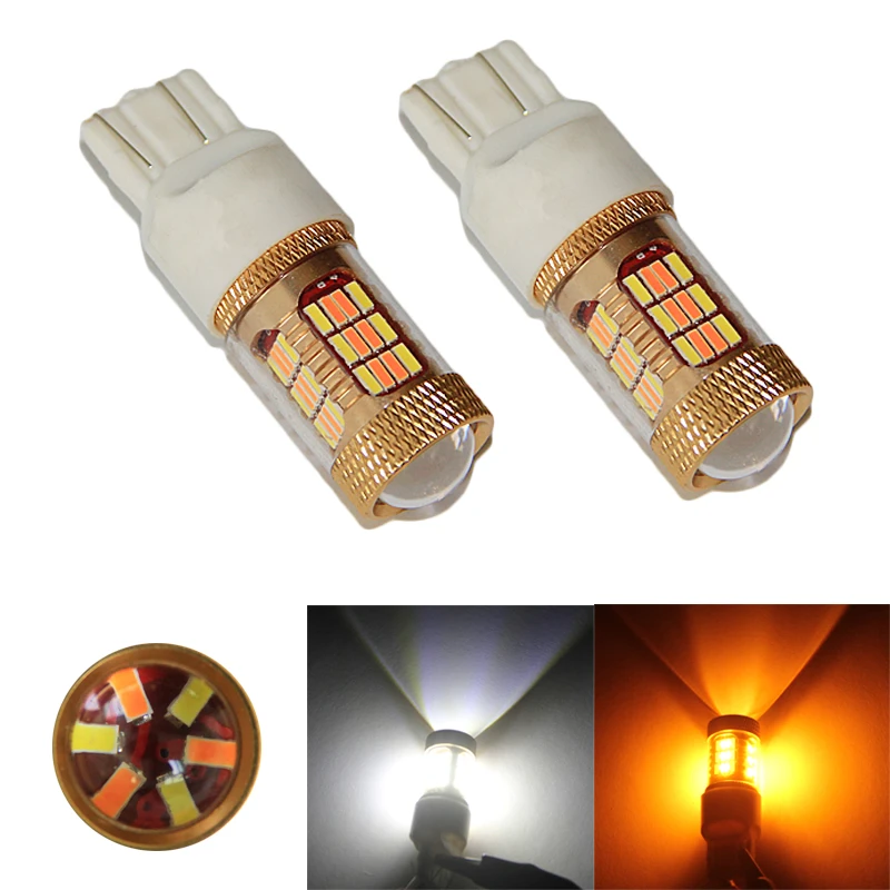 

2PCS T20 7443 7440 54SMD 4014 LED Car Dual Color White / Amber Switchback LED Turn Signal Light Tail Brake Bulbs Lights 12V