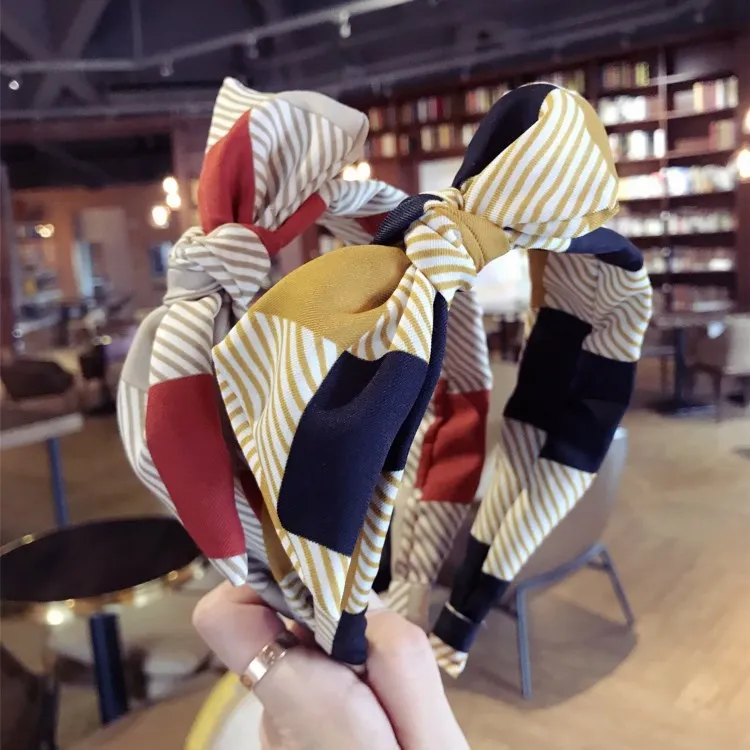 

New Bowknot lattice Wide side Scotland hair bands Women bow head hoop headband fashion Grid stripe headband hair accessories