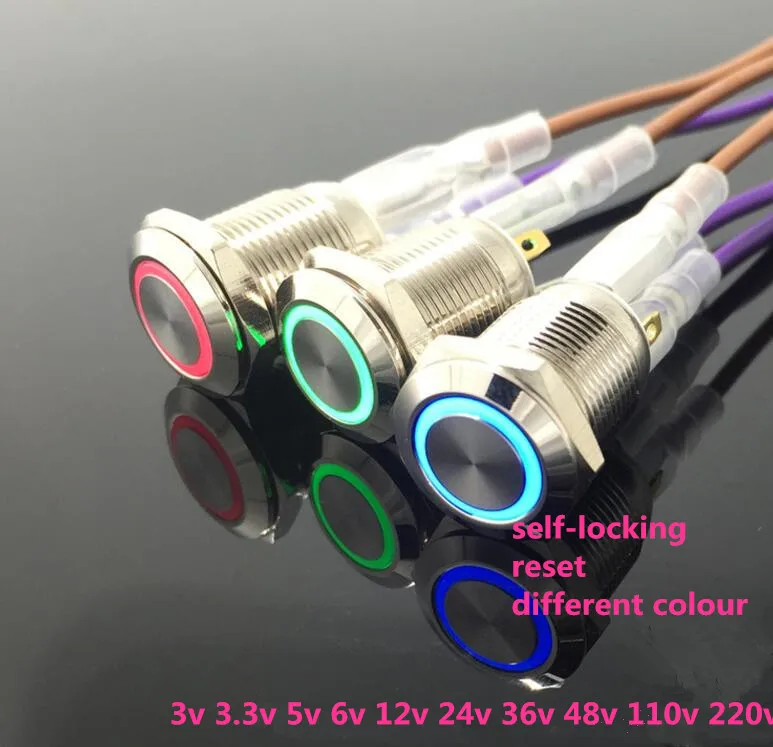 

5 set 12mm different type self-locking reset Metal Push Button Switch LED Waterproof Car Auto Engine PC Power Starting