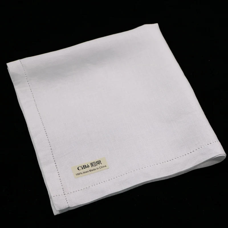 M003 12 pieces White Men's handkerchief Large 16"x16" Handmade drawn