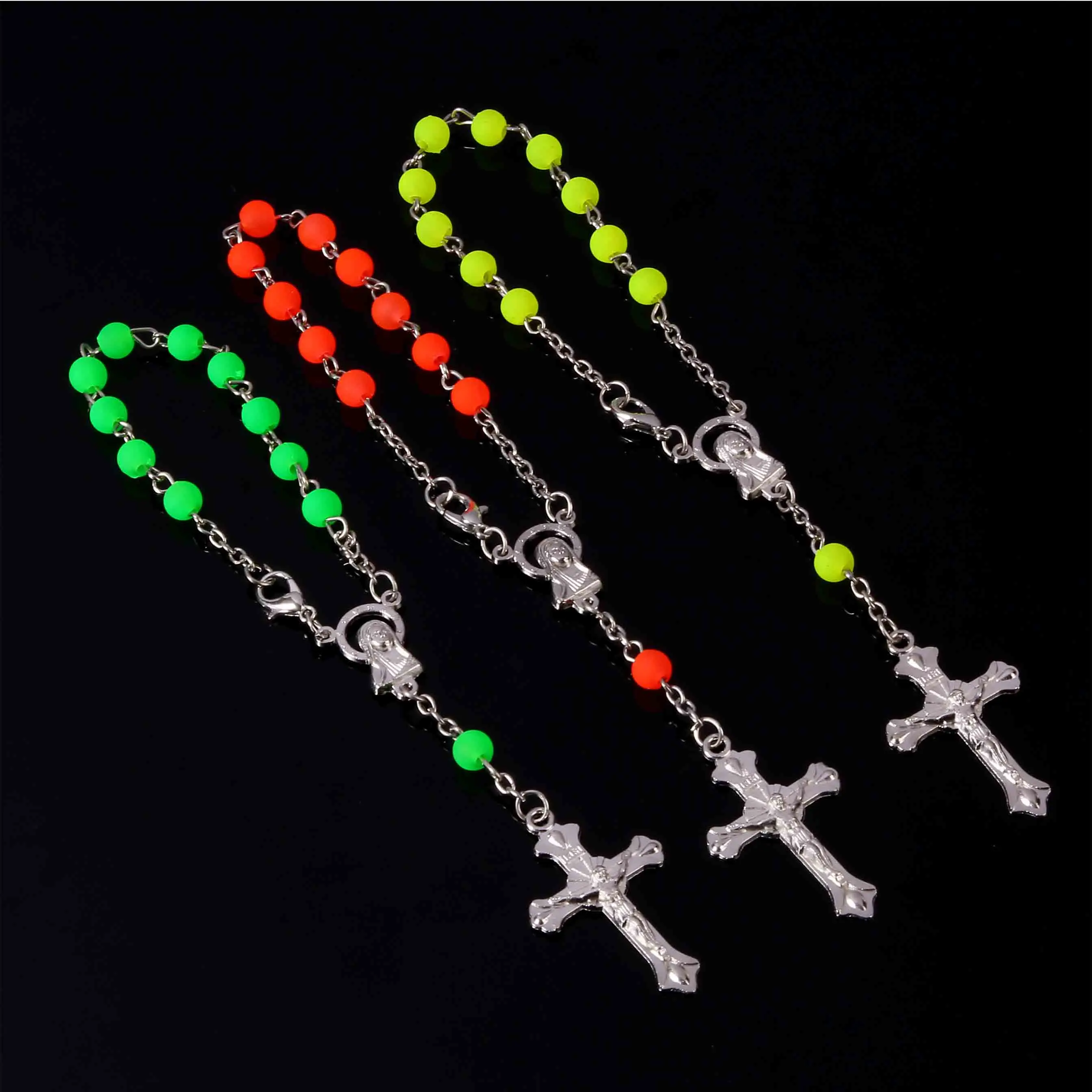 48 Pieces / Color Charm Acrylic Beads Cross Bracelet Catholic Rosary