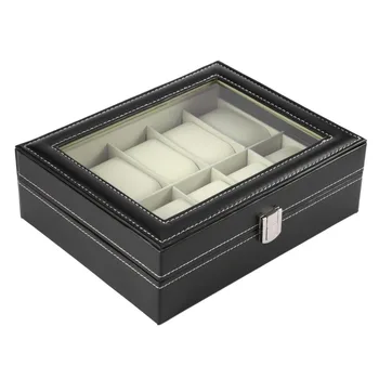 

10 Slots Luxury PU Leather Wrist Watch Jewelry Gem Display Box Storage Organizer Case Collection Black