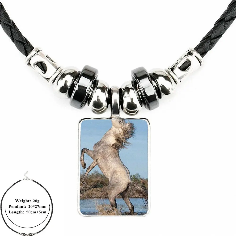 EJ الصقيل ل مجوهرات النساء عقد من الزجاج بيان الأسود جلدية قلادة بها خرزات قلادة الحصان سباق الحيوان