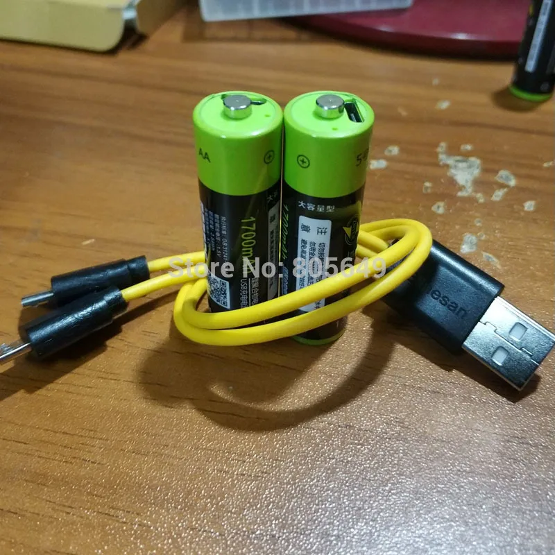 

2pcs ZNTER 1.5V USB AA 1700mAh li-polymer li-po rechargeable lithium li-ion battery+ USB cable pack 2 hours fast charge
