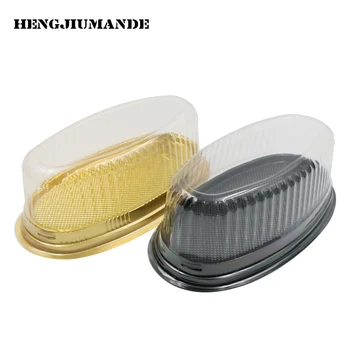 

20Set Gold / Black Transparent Oval Plastic Cake Box Cupcake Cheese Mousse Pastry Cream Container Case Wedding Festive Occasions