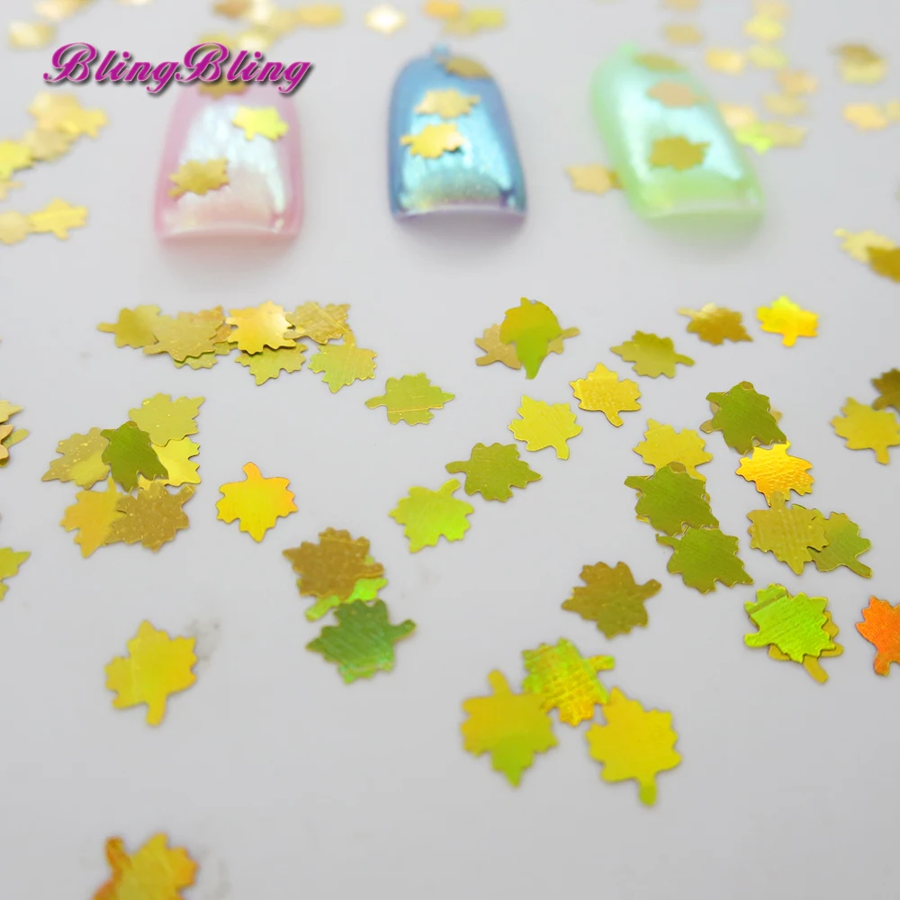 BlingBling новый осенний блеск для ногтей Золотой лак Кленовые Листья Форма