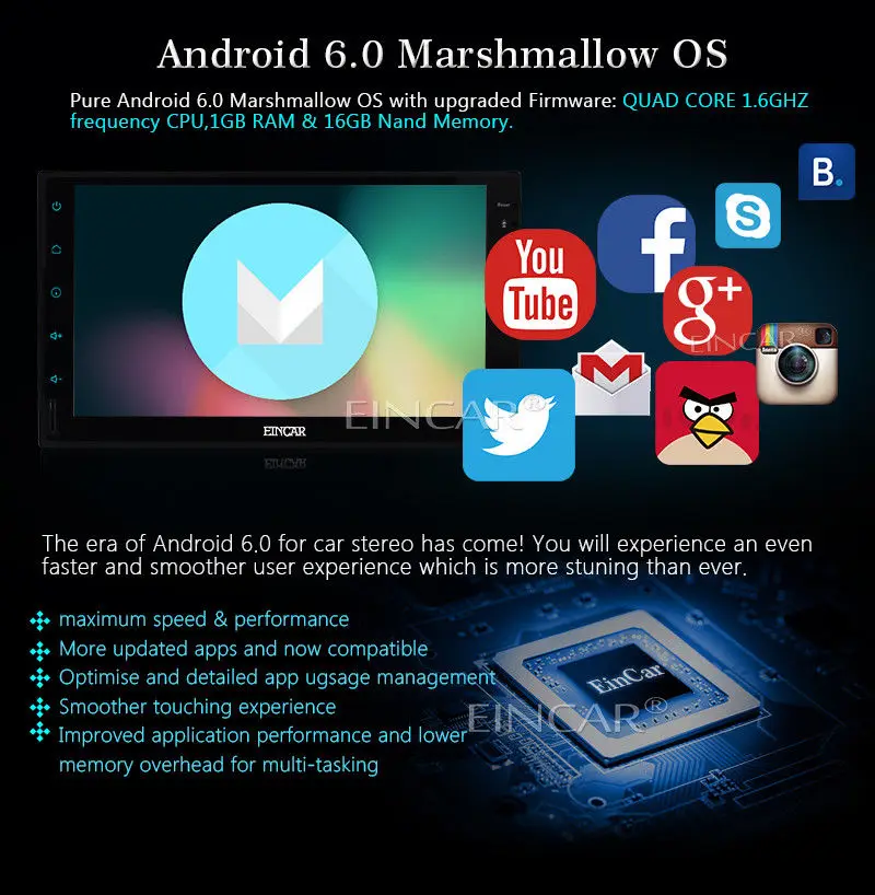 Excellent Android 6.0 HD WiFi 2 Din Double din Car Head Unit Stereo Radio NO DVD Player GPS Navi in dash multimedia player radio stereo 4