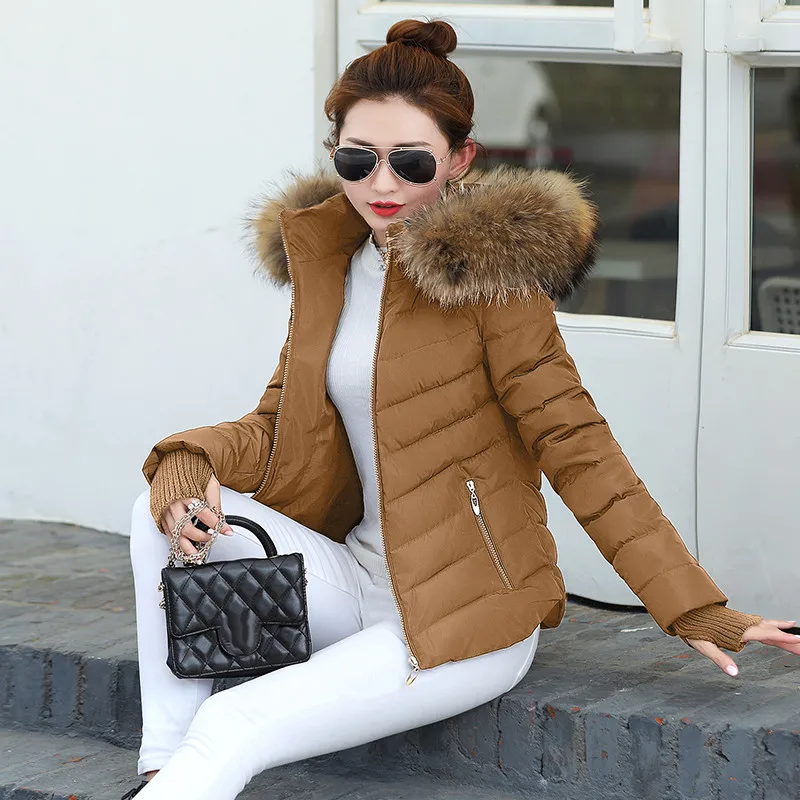 Женская парка, зимняя женская куртка с большим меховым воротником, стеганая Женская куртка, утепленное Женское зимнее пальто - Цвет: CAMEL