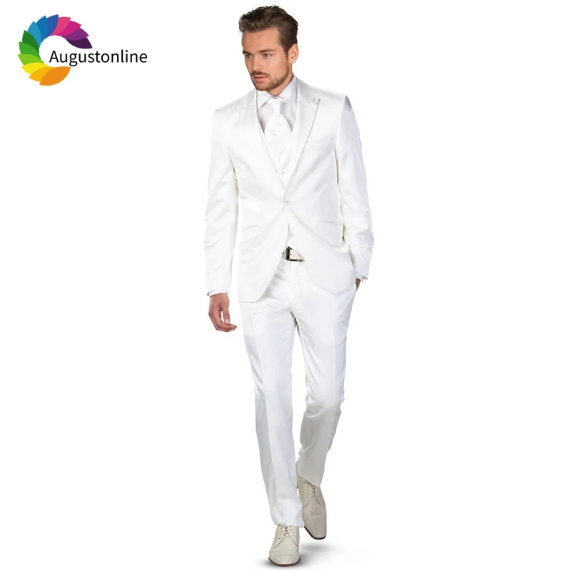 

White Wedding Men Suits Slim Fit Groom Wear Tuxedos 3 Pieces (Jacket+Pants+Vest) Bridegroom Suits Blazer Costume Homme Best Man