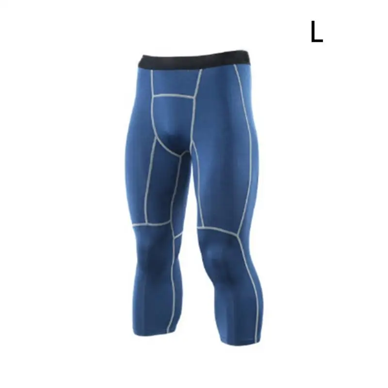 Мужские спортивные обтягивающие штаны для бега быстросохнущие облегающие высокие эластичные штаны для фитнеса Футбол Баскетбол 3/4 Беговые Брюки - Цвет: Blue
