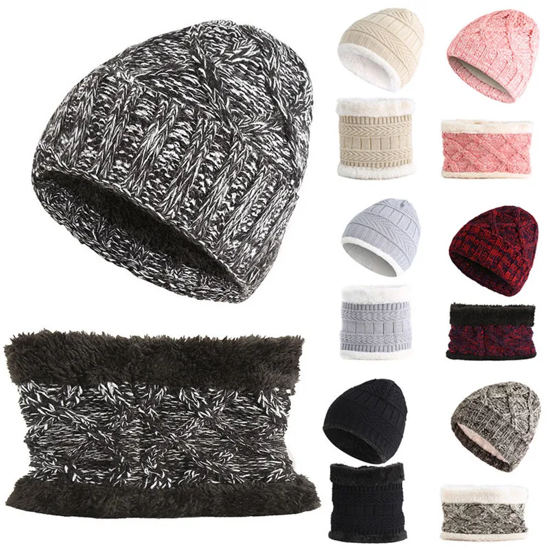 Осень-зима, женская шапка, шапки, вязаная шерстяная теплая шапка, толстая ветрозащитная многофункциональная шапка, шарф, набор для детей, девочек