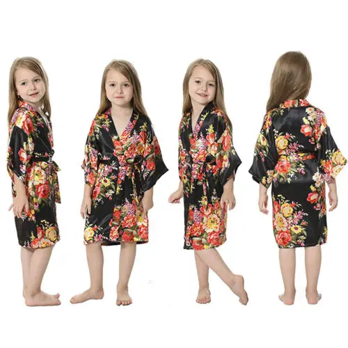 

Silk Satin Flower Girls Dress Children Kimono Robe Kids Nightwear Gown Wedding