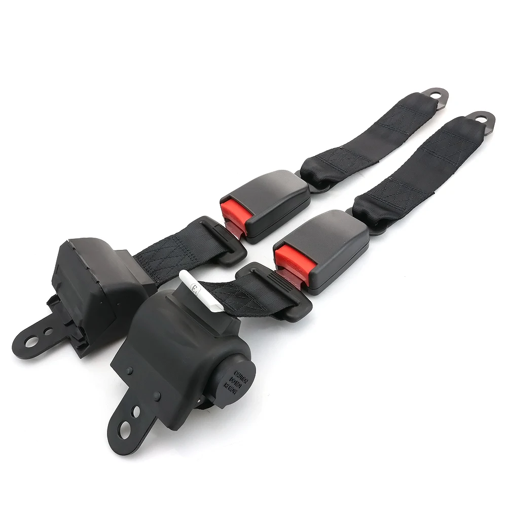 2X Black Universal 3 Point Retractable AUTO Car Seat Lap Belts Adjustable Safety