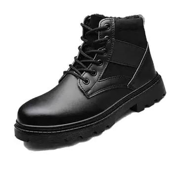 

big size men casual steel toe cap working safety cotton-padded shoes warm plush tooling shoe winter snow ankle security fur boot